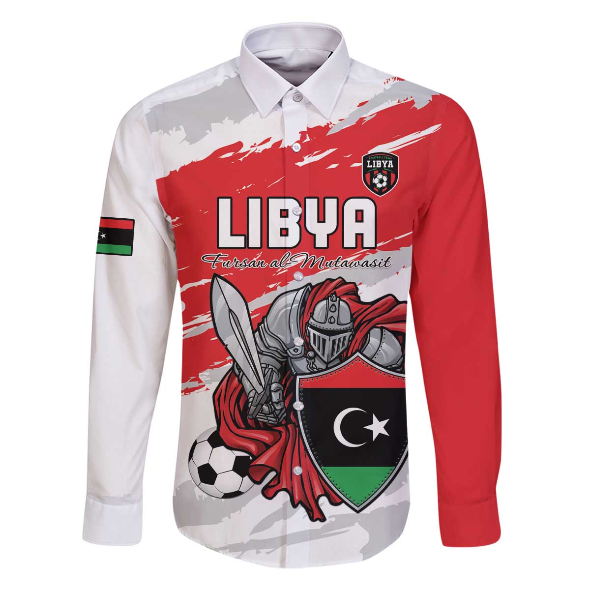 Custom Libya Football Family Matching Off The Shoulder Long Sleeve Dress and Hawaiian Shirt Yalla Fursan Al-Mutawasit