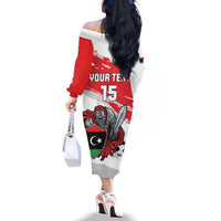 Custom Libya Football Family Matching Off The Shoulder Long Sleeve Dress and Hawaiian Shirt Yalla Fursan Al-Mutawasit
