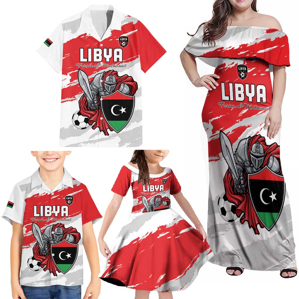 Custom Libya Football Family Matching Off Shoulder Maxi Dress and Hawaiian Shirt Yalla Fursan Al-Mutawasit