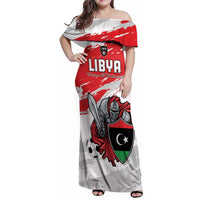 Custom Libya Football Family Matching Off Shoulder Maxi Dress and Hawaiian Shirt Yalla Fursan Al-Mutawasit