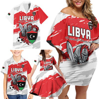 Custom Libya Football Family Matching Off Shoulder Short Dress and Hawaiian Shirt Yalla Fursan Al-Mutawasit