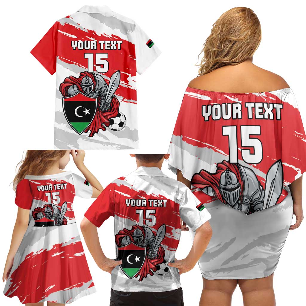 Custom Libya Football Family Matching Off Shoulder Short Dress and Hawaiian Shirt Yalla Fursan Al-Mutawasit