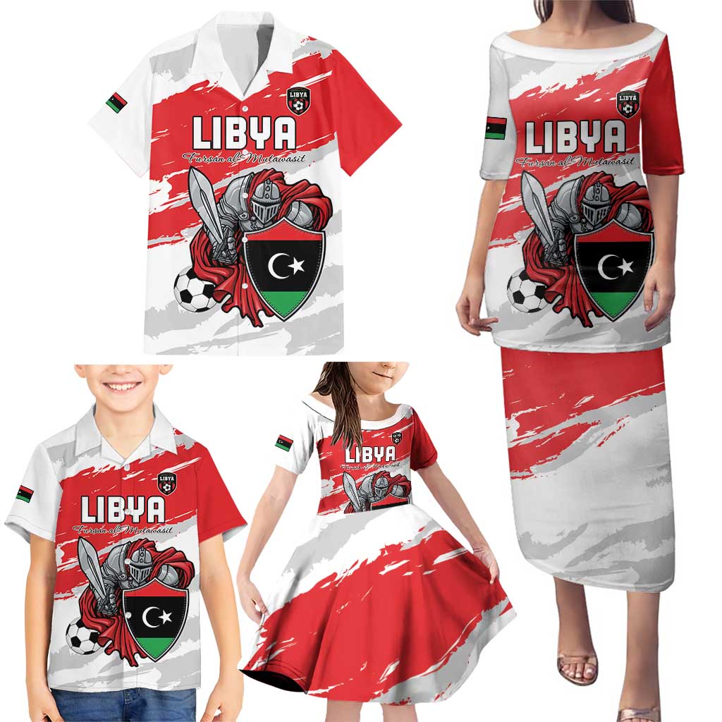 Custom Libya Football Family Matching Puletasi and Hawaiian Shirt Yalla Fursan Al-Mutawasit