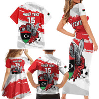 Custom Libya Football Family Matching Short Sleeve Bodycon Dress and Hawaiian Shirt Yalla Fursan Al-Mutawasit