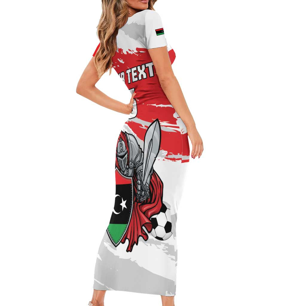 Custom Libya Football Family Matching Short Sleeve Bodycon Dress and Hawaiian Shirt Yalla Fursan Al-Mutawasit