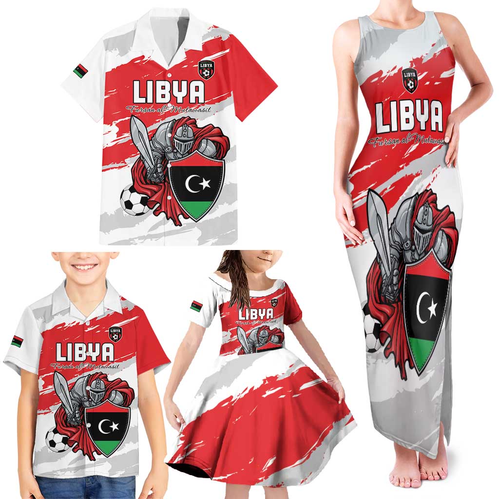 Custom Libya Football Family Matching Tank Maxi Dress and Hawaiian Shirt Yalla Fursan Al-Mutawasit