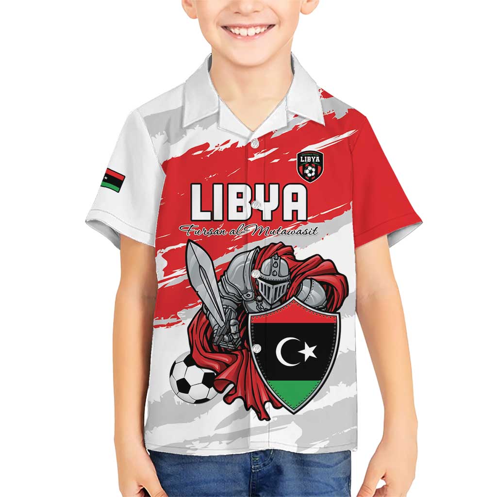 Custom Libya Football Kid Hawaiian Shirt Yalla Fursan Al-Mutawasit