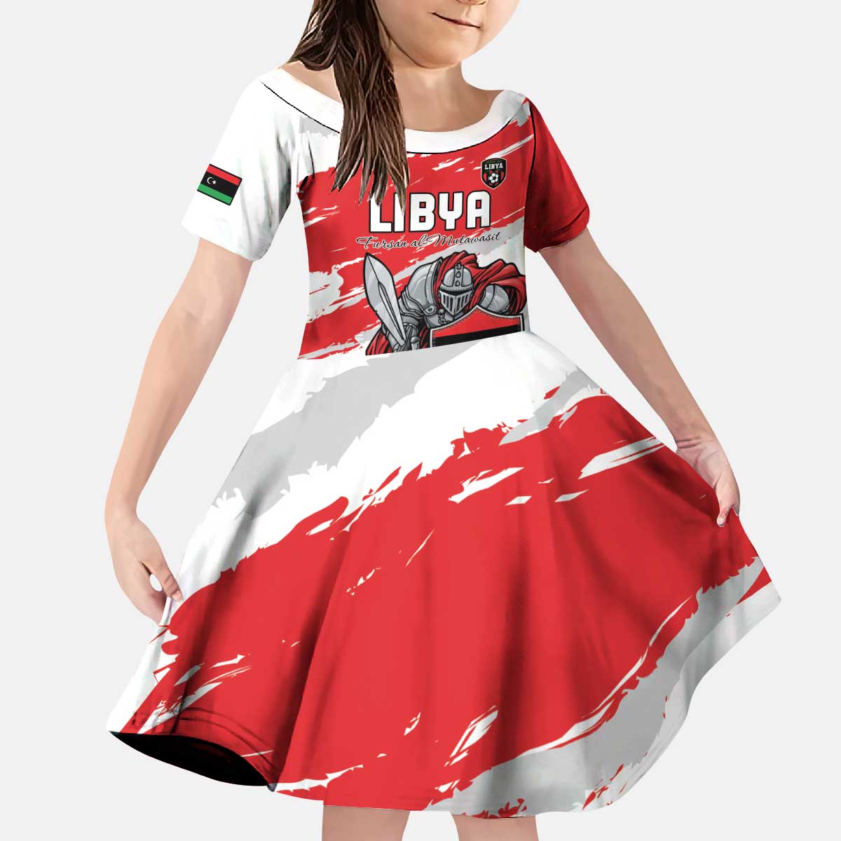 Custom Libya Football Kid Short Sleeve Dress Yalla Fursan Al-Mutawasit