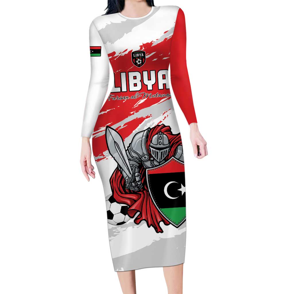 Custom Libya Football Long Sleeve Bodycon Dress Yalla Fursan Al-Mutawasit