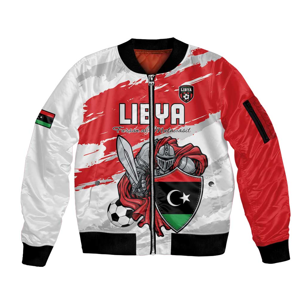Custom Libya Football Sleeve Zip Bomber Jacket Yalla Fursan Al-Mutawasit