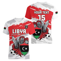 Custom Libya Football Women V-Neck T-Shirt Yalla Fursan Al-Mutawasit