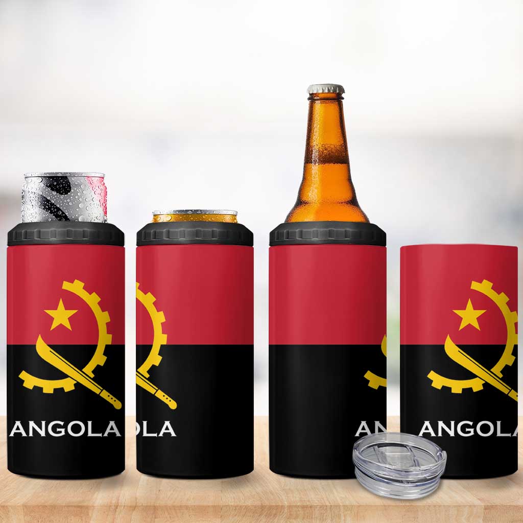Angola Country Flag 4 in 1 Can Cooler Tumbler Virtus Unita Fortior