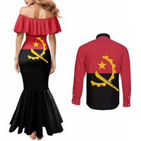 Angola Country Flag Couples Matching Mermaid Dress and Long Sleeve Button Shirt Virtus Unita Fortior