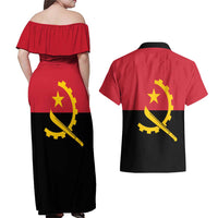 Angola Country Flag Couples Matching Off Shoulder Maxi Dress and Hawaiian Shirt Virtus Unita Fortior