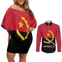 Angola Country Flag Couples Matching Off Shoulder Short Dress and Long Sleeve Button Shirt Virtus Unita Fortior