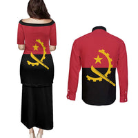 Angola Country Flag Couples Matching Puletasi and Long Sleeve Button Shirt Virtus Unita Fortior