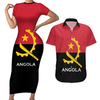Angola Country Flag Couples Matching Short Sleeve Bodycon Dress and Hawaiian Shirt Virtus Unita Fortior