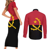 Angola Country Flag Couples Matching Short Sleeve Bodycon Dress and Long Sleeve Button Shirt Virtus Unita Fortior