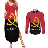 Angola Country Flag Couples Matching Summer Maxi Dress and Long Sleeve Button Shirt Virtus Unita Fortior
