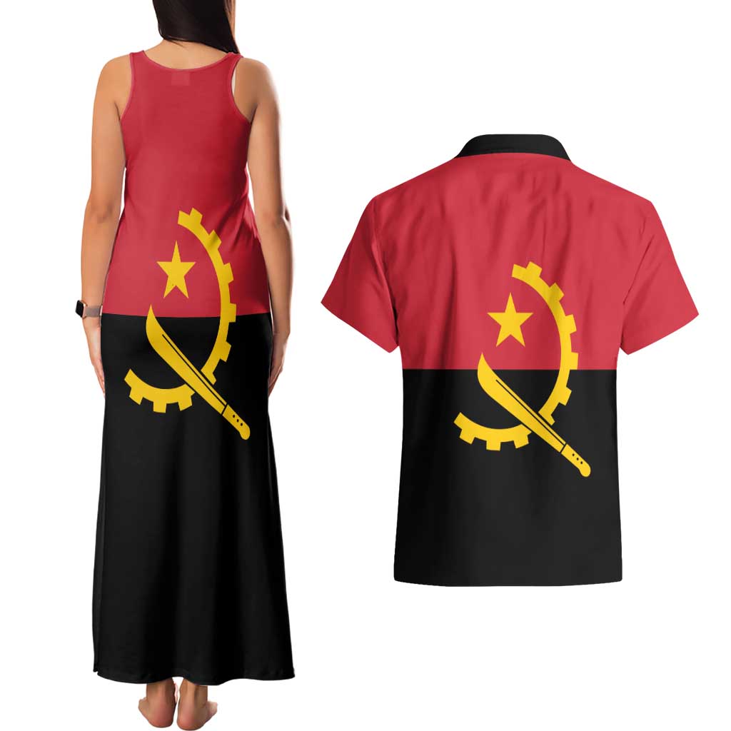 Angola Country Flag Couples Matching Tank Maxi Dress and Hawaiian Shirt Virtus Unita Fortior