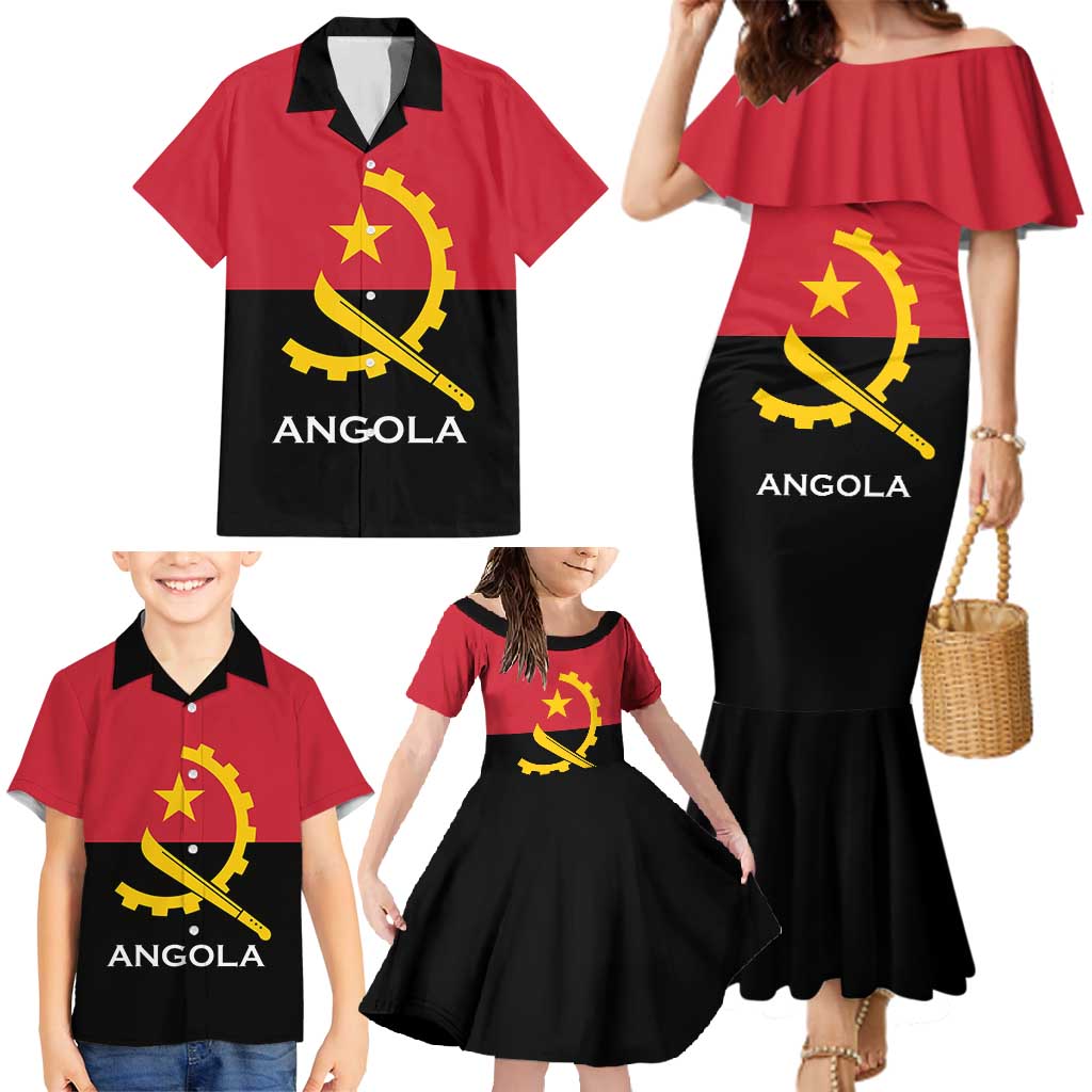 Angola Country Flag Family Matching Mermaid Dress and Hawaiian Shirt Virtus Unita Fortior