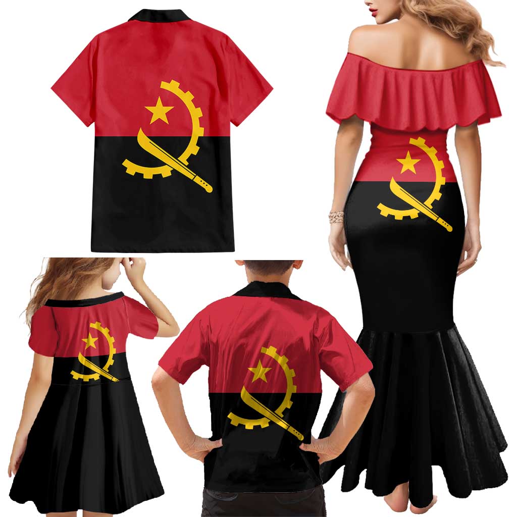 Angola Country Flag Family Matching Mermaid Dress and Hawaiian Shirt Virtus Unita Fortior