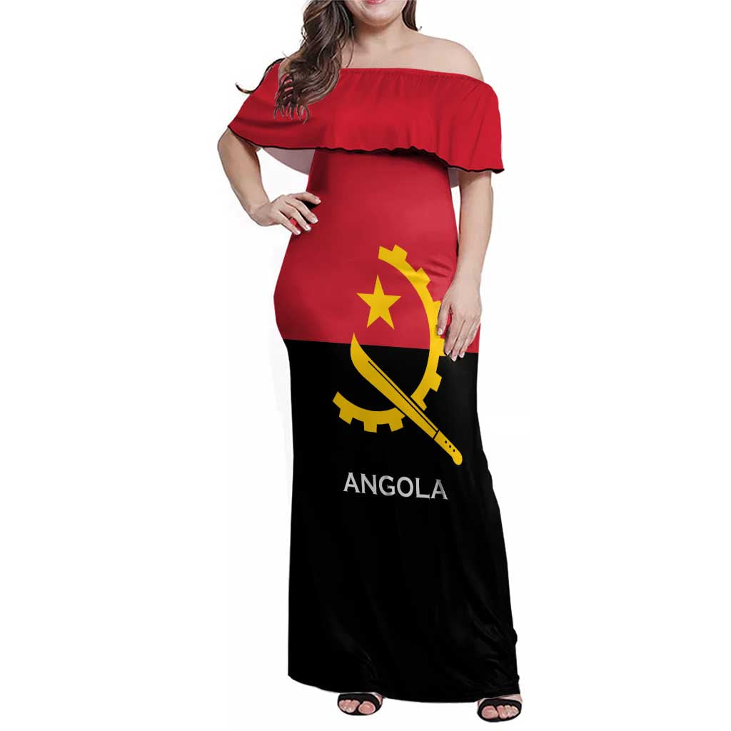 Angola Country Flag Family Matching Off Shoulder Maxi Dress and Hawaiian Shirt Virtus Unita Fortior