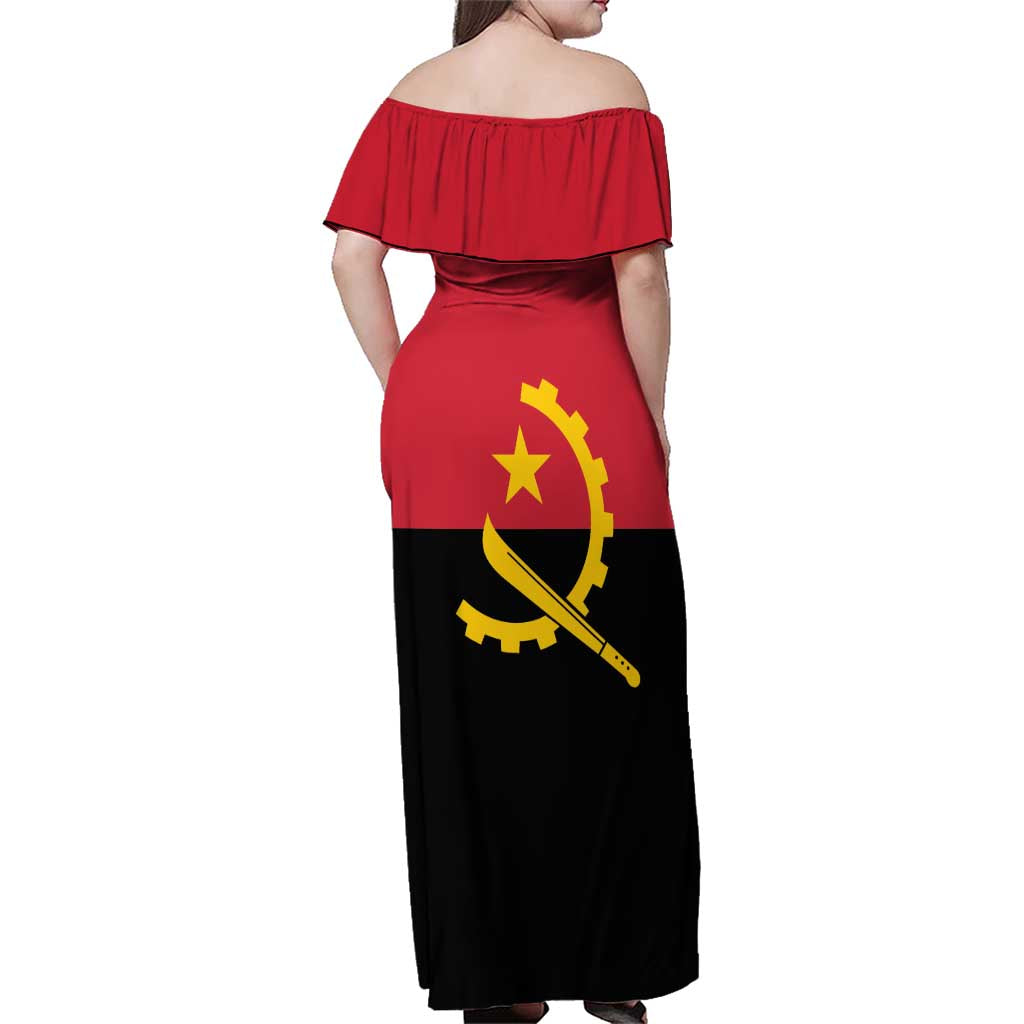 Angola Country Flag Family Matching Off Shoulder Maxi Dress and Hawaiian Shirt Virtus Unita Fortior