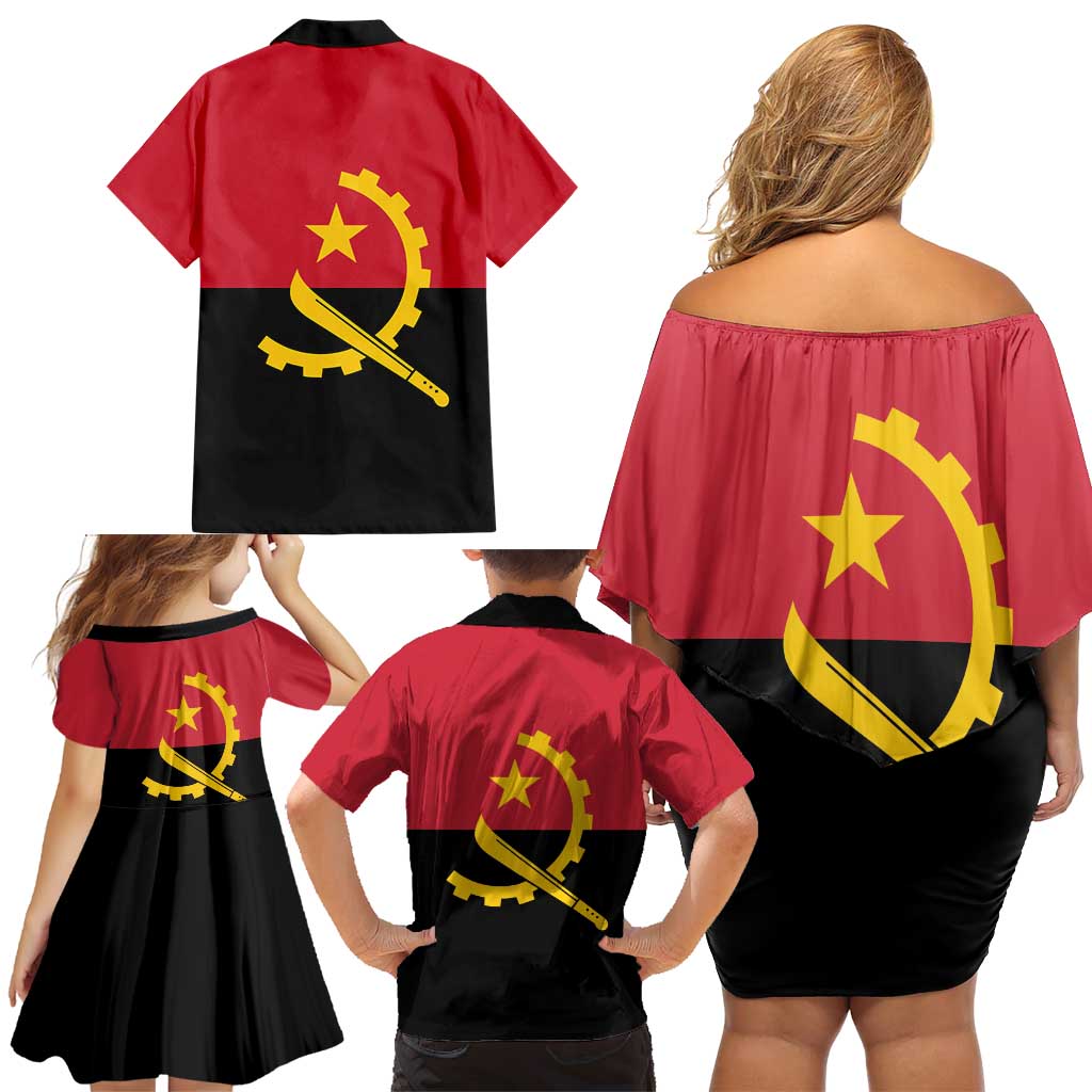 Angola Country Flag Family Matching Off Shoulder Short Dress and Hawaiian Shirt Virtus Unita Fortior