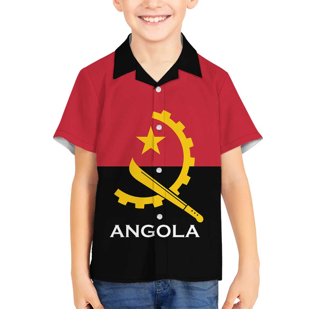 Angola Country Flag Family Matching Off Shoulder Short Dress and Hawaiian Shirt Virtus Unita Fortior