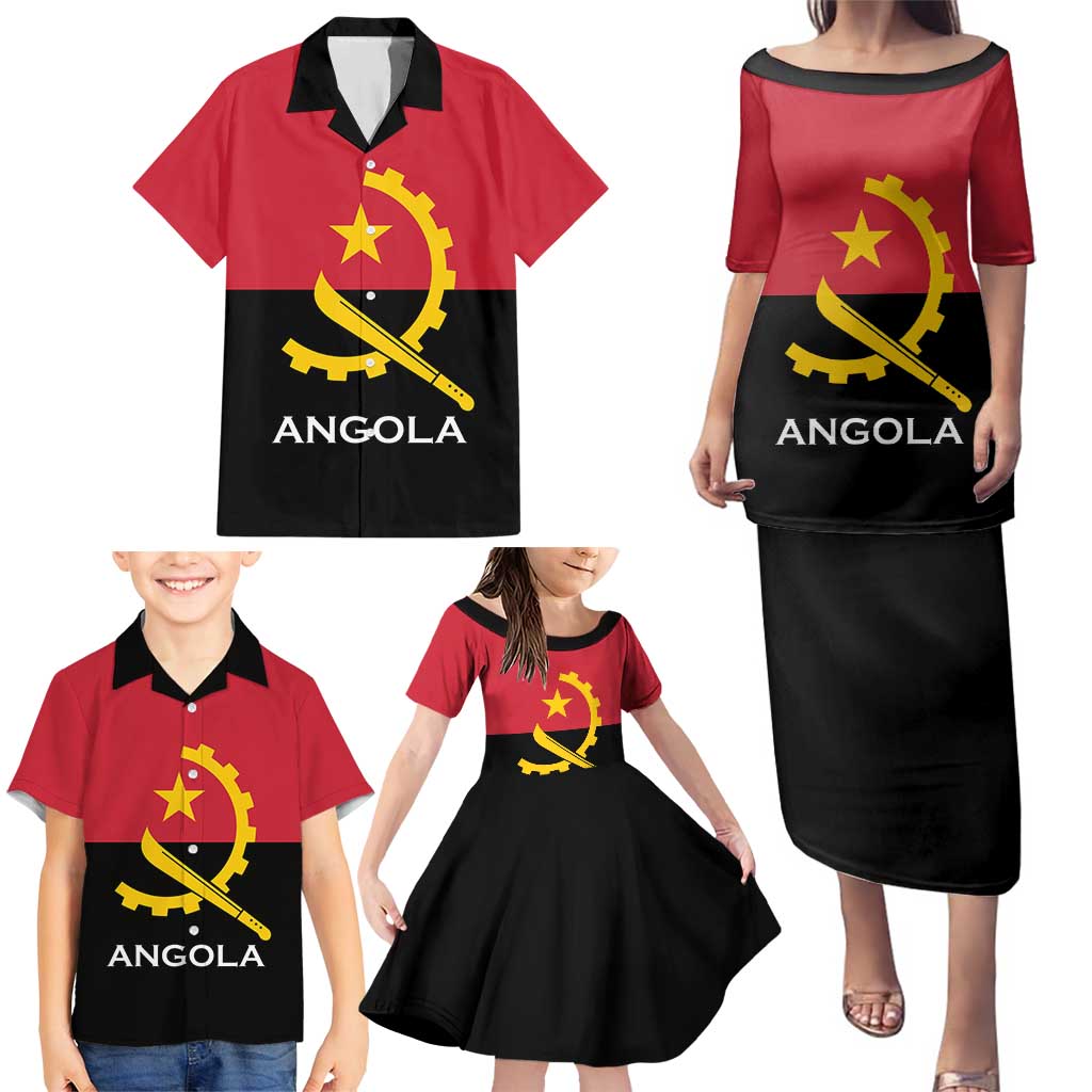 Angola Country Flag Family Matching Puletasi and Hawaiian Shirt Virtus Unita Fortior