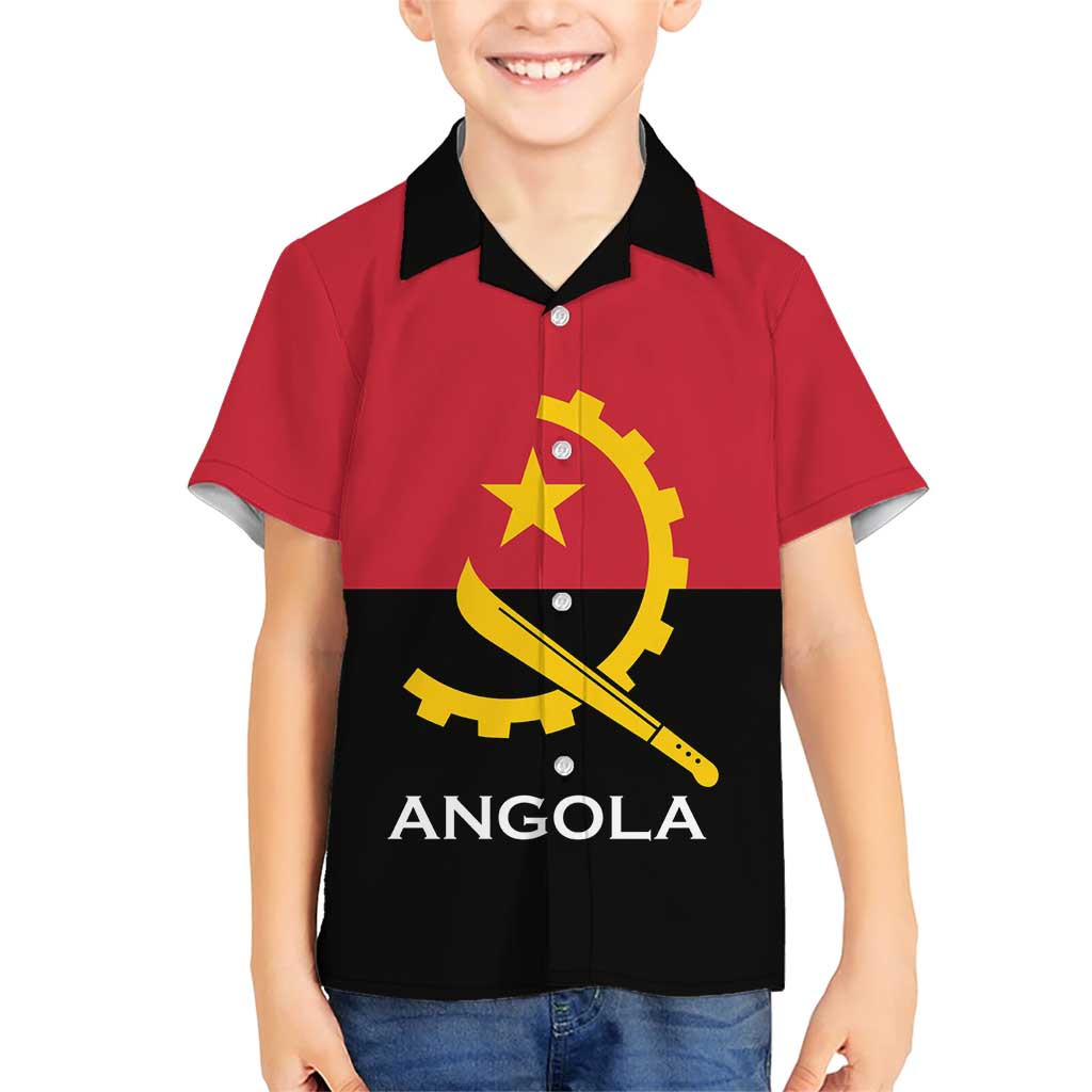 Angola Country Flag Family Matching Short Sleeve Bodycon Dress and Hawaiian Shirt Virtus Unita Fortior