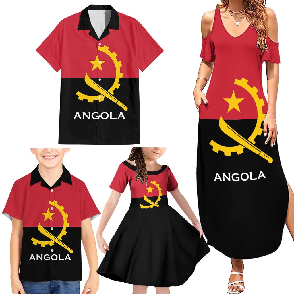 Angola Country Flag Family Matching Summer Maxi Dress and Hawaiian Shirt Virtus Unita Fortior