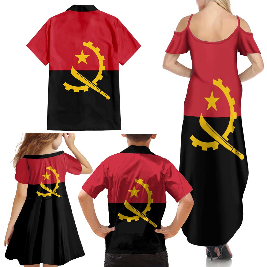 Angola Country Flag Family Matching Summer Maxi Dress and Hawaiian Shirt Virtus Unita Fortior