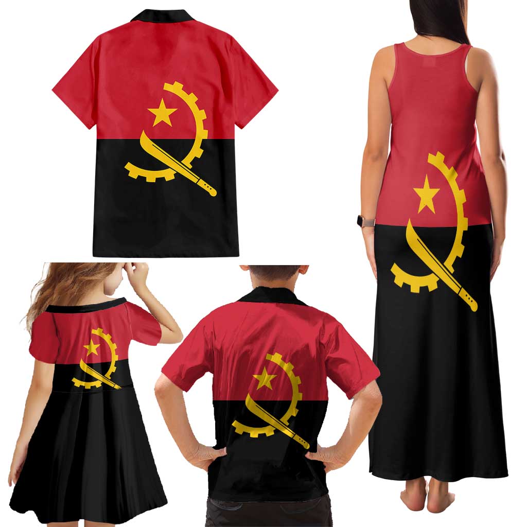 Angola Country Flag Family Matching Tank Maxi Dress and Hawaiian Shirt Virtus Unita Fortior