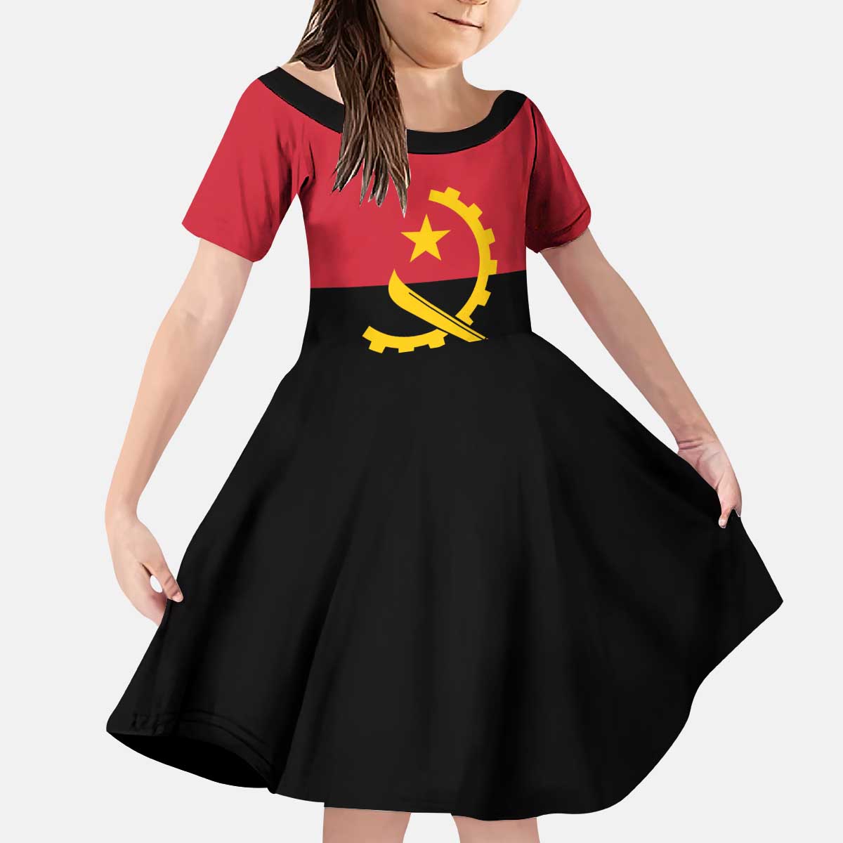 Angola Country Flag Kid Short Sleeve Dress Virtus Unita Fortior