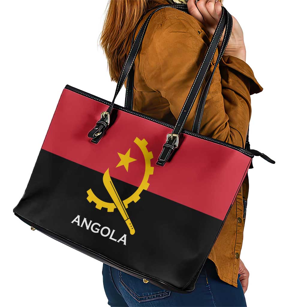 Angola Country Flag Leather Tote Bag Virtus Unita Fortior