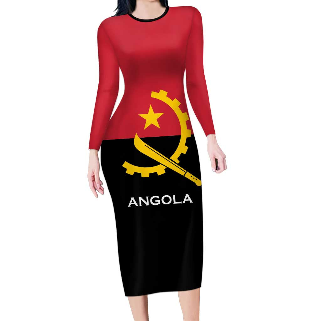 Angola Country Flag Long Sleeve Bodycon Dress Virtus Unita Fortior