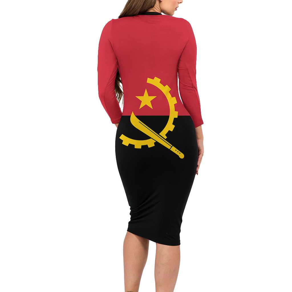 Angola Country Flag Long Sleeve Bodycon Dress Virtus Unita Fortior