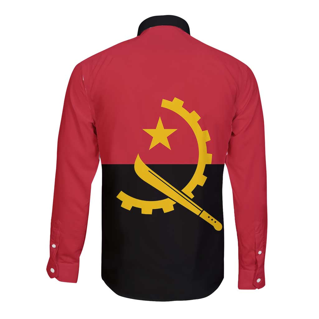 Angola Country Flag Long Sleeve Button Shirt Virtus Unita Fortior