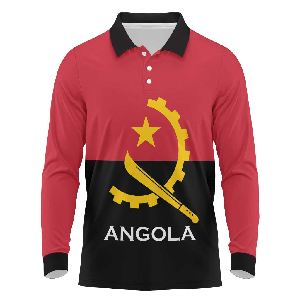 Angola Country Flag Long Sleeve Polo Shirt Virtus Unita Fortior