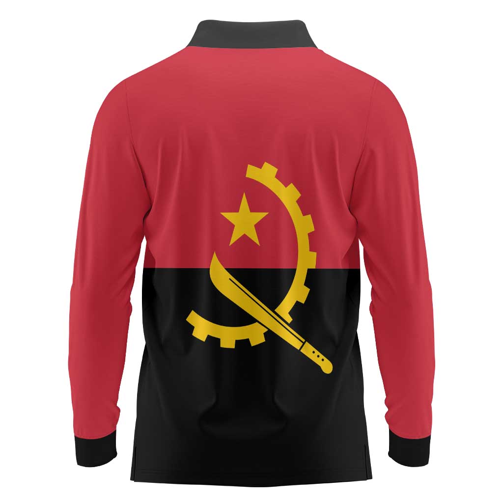 Angola Country Flag Long Sleeve Polo Shirt Virtus Unita Fortior