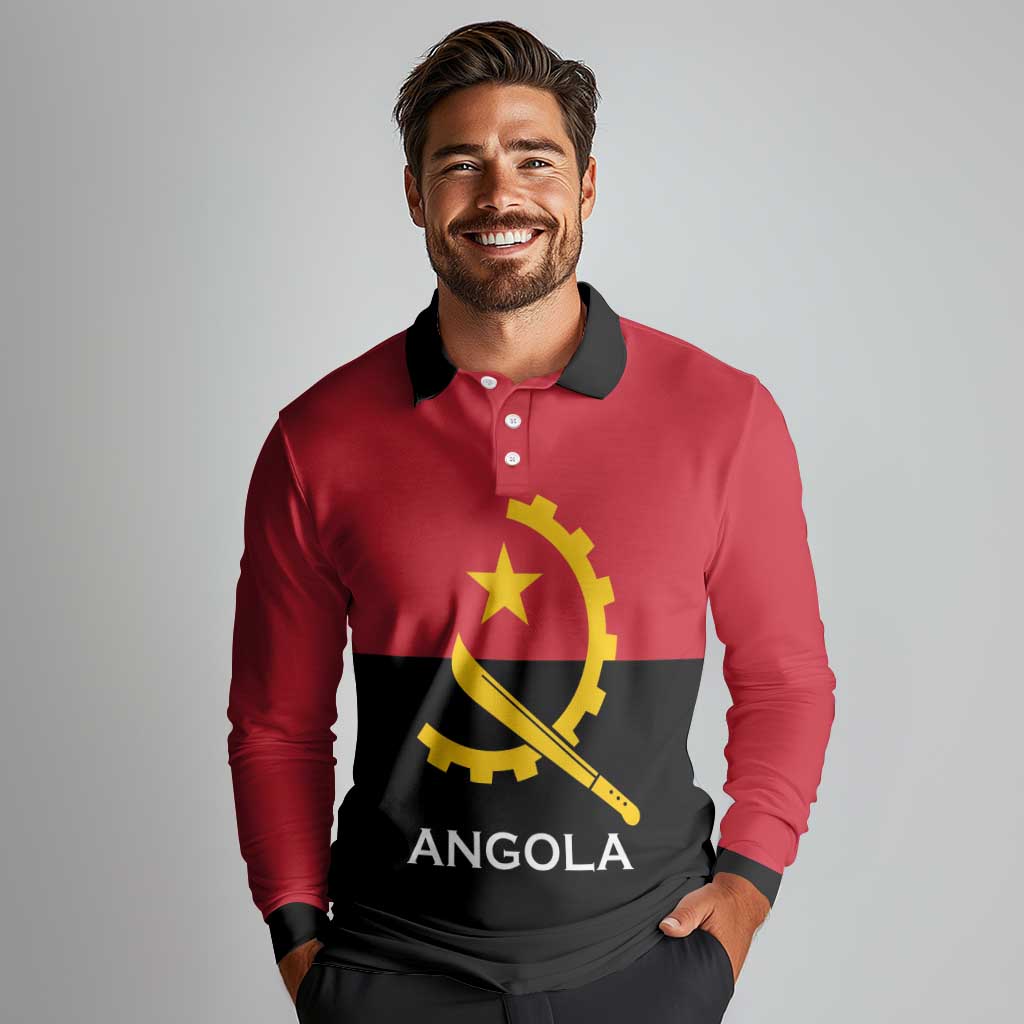 Angola Country Flag Long Sleeve Polo Shirt Virtus Unita Fortior