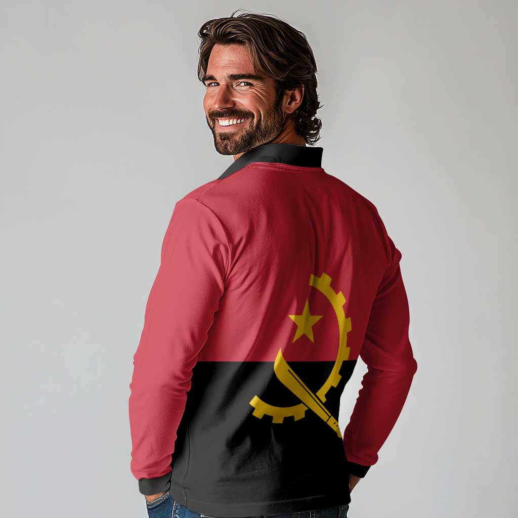 Angola Country Flag Long Sleeve Polo Shirt Virtus Unita Fortior