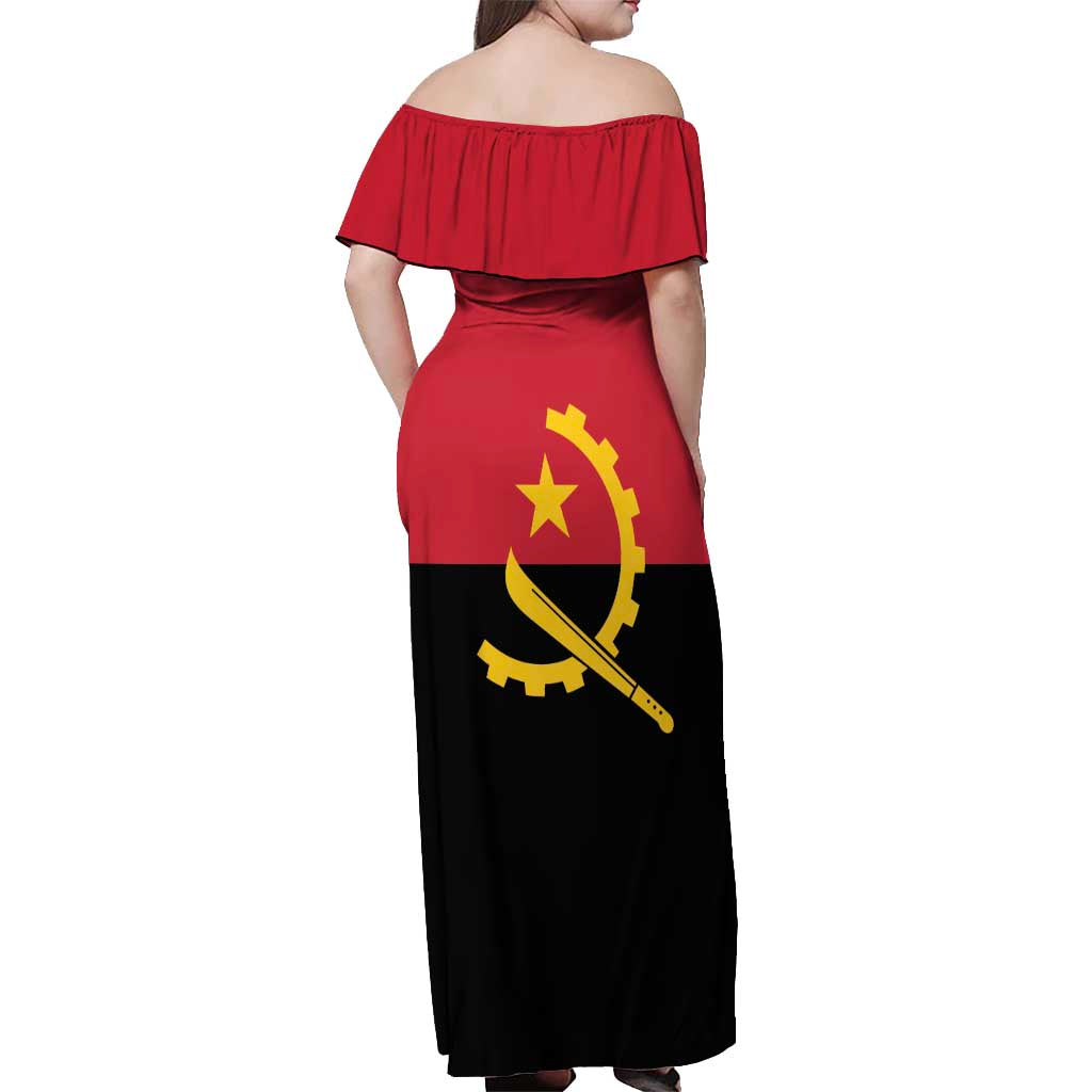 Angola Country Flag Off Shoulder Maxi Dress Virtus Unita Fortior
