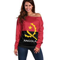 Angola Country Flag Off Shoulder Sweater Virtus Unita Fortior