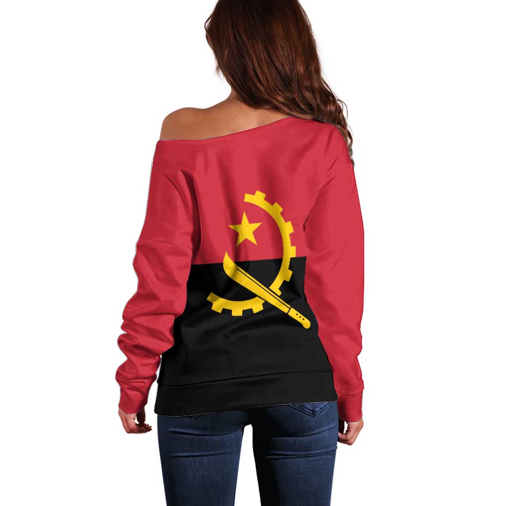 Angola Country Flag Off Shoulder Sweater Virtus Unita Fortior