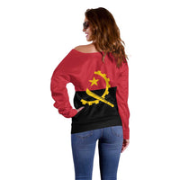 Angola Country Flag Off Shoulder Sweater Virtus Unita Fortior