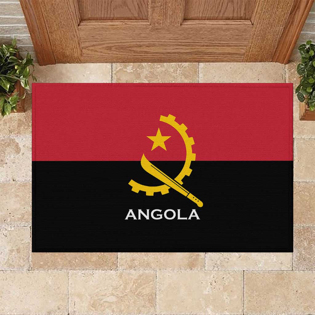 Angola Country Flag Rubber Doormat Virtus Unita Fortior
