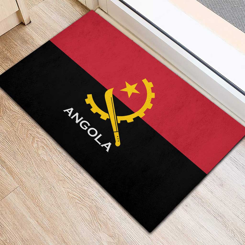 Angola Country Flag Rubber Doormat Virtus Unita Fortior